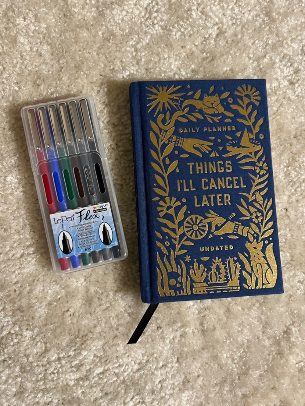 Brass Monkey undated daily planner and Le Pen flex pen set